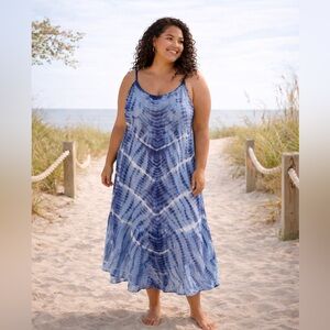 Style & Co Blue Tie Dye Midi Dress XL Flowy Summer Beach Sundress